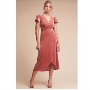 BHLDN by ANTHROPOLOGIE Dusty Rose Pink Velvet Thrive Wrap Midi Dress